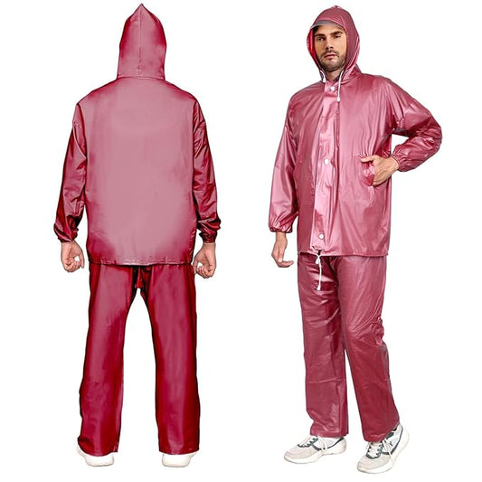 Wood Raincoat Set with DrawString Hem Adjustable Hood